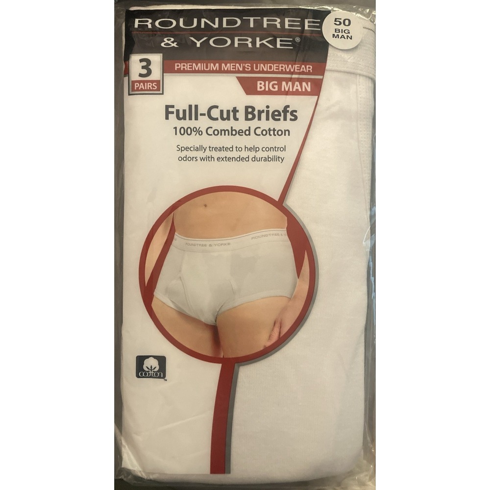 Roundtree & Yorke Big Man Full Cut Briefs 3 Pair Size 50 Underwear NEW Sealed